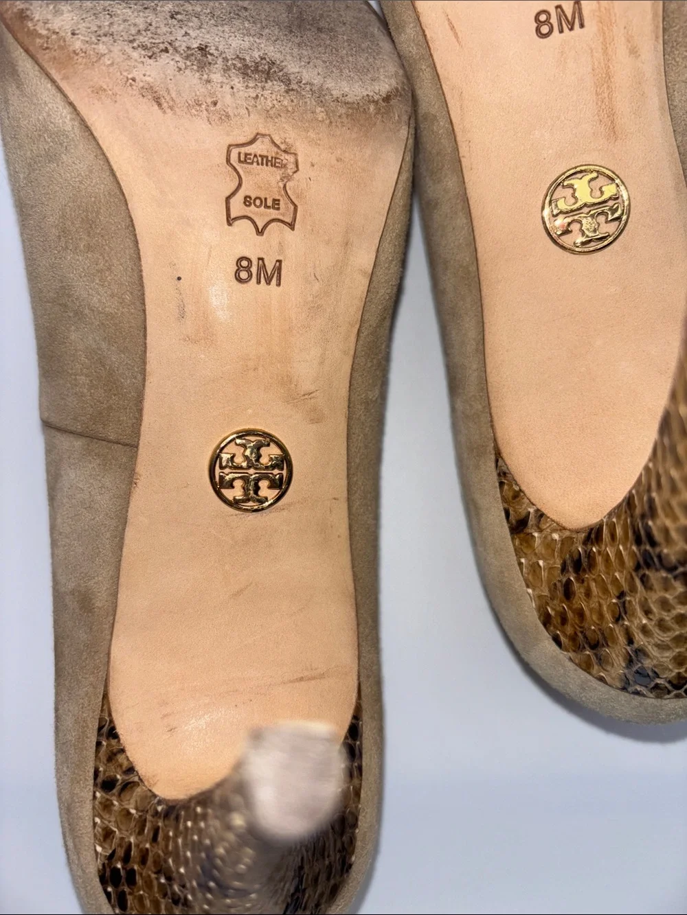 Tory Burch Suede Round-Toe Pumps in Beige
